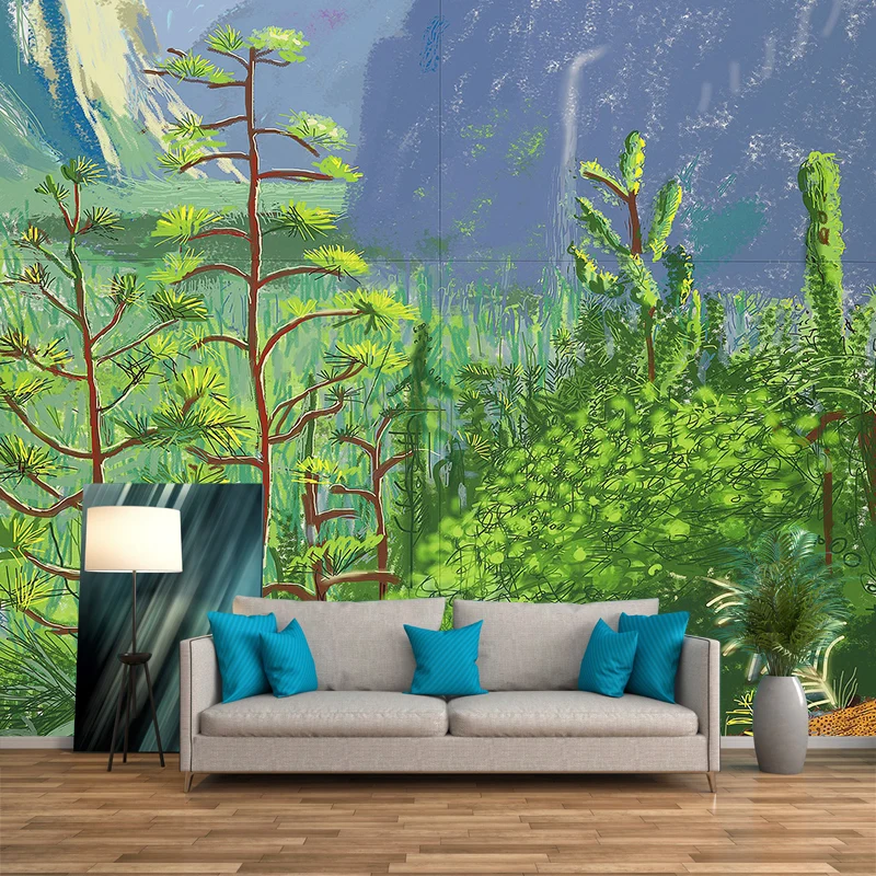 Art-Deco-Berglandschaftswandgemälde für Wohnzimmer, individuelle Wandverkleidung Blaugrün Clearhalo