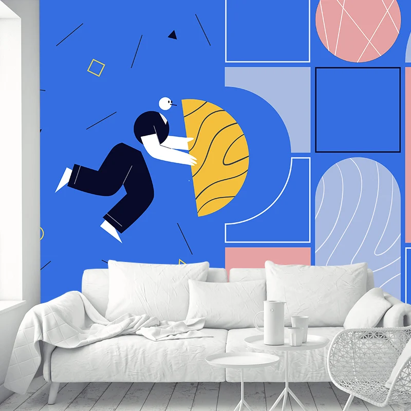 Art-Deco-Füllung, leeres Wandbild für Schlafzimmer, individuelle Wandverkleidung Rosa-Gelb auf Blau Clearhalo
