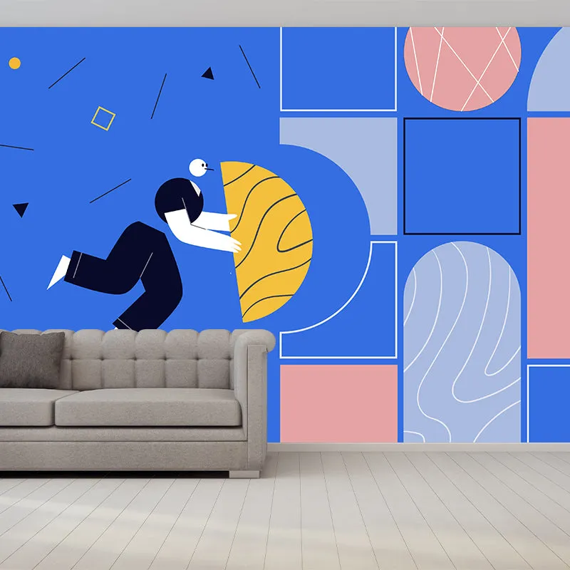 Art-Deco-Füllung, leeres Wandbild für Schlafzimmer, individuelle Wandverkleidung Rosa-Gelb auf Blau Clearhalo