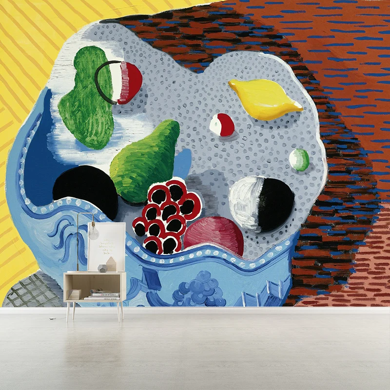 Art-Deco-Stillleben-Früchte-Wandbilder, blau-gelb-grün, wasserabweisende Wandverkleidung für Schlafzimmer Clearhalo