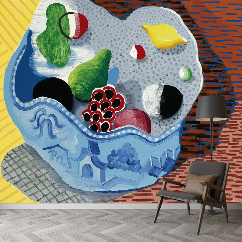 Art-Deco-Stillleben-Früchte-Wandbilder, blau-gelb-grün, wasserabweisende Wandverkleidung für Schlafzimmer Clearhalo