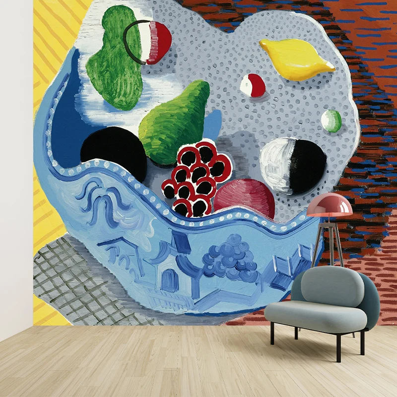Art-Deco-Stillleben-Früchte-Wandbilder, blau-gelb-grün, wasserabweisende Wandverkleidung für Schlafzimmer Clearhalo