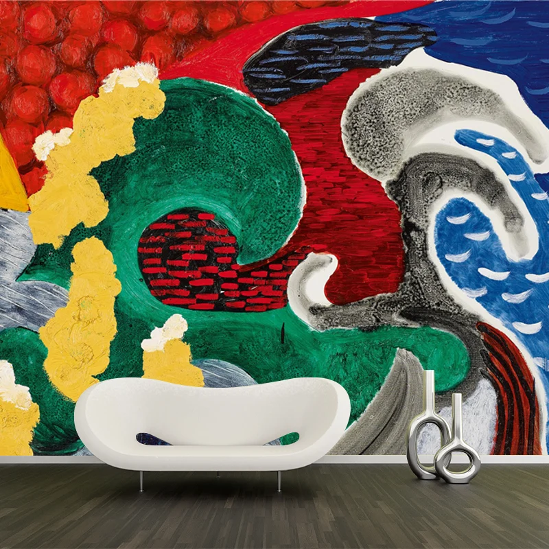 Art-Deco-Wandbild „Welle“, Vliesstoff, wasserfest, Rot-Gelb-Blau-Grün, Wandverkleidung für Zuhause Clearhalo