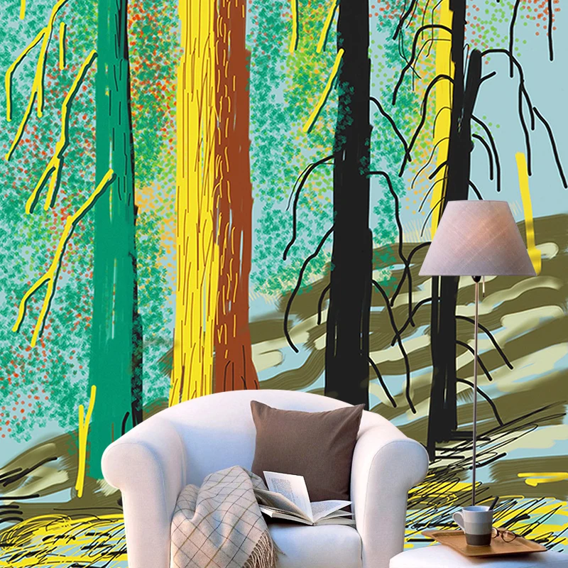 Art-Deco-Wandgemälde mit Yosemite-Bäumen für Schlafzimmer, individuelle Wandverkleidung Rot-Gelb-Grün Clearhalo