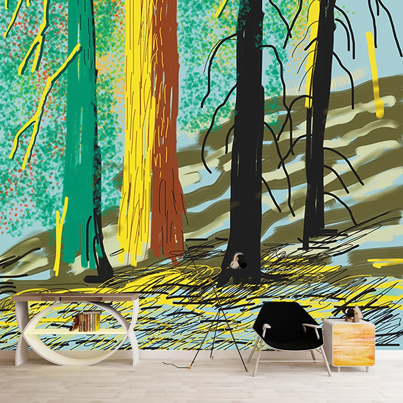 Art-Deco-Wandgemälde mit Yosemite-Bäumen für Schlafzimmer, individuelle Wandverkleidung Rot-Gelb-Grün Clearhalo