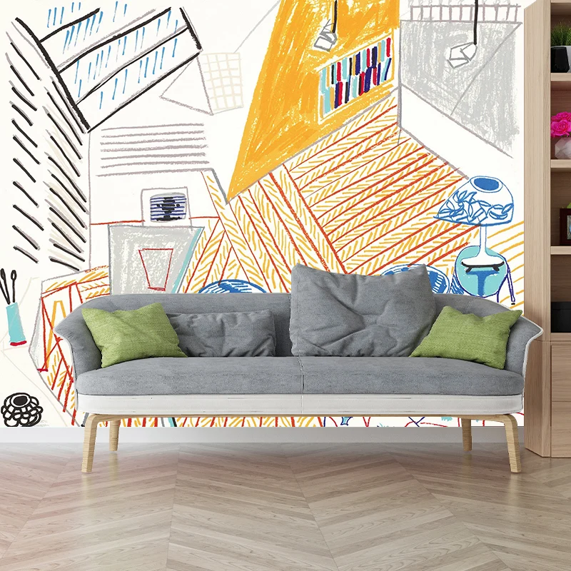 Artworks Studio Interior Murals Artistry Glatte Wanddekoration Gelb für Zuhause Clearhalo