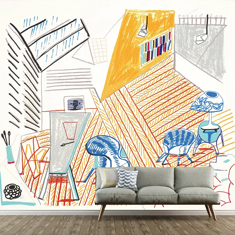 Artworks Studio Interior Murals Artistry Glatte Wanddekoration Gelb für Zuhause Clearhalo