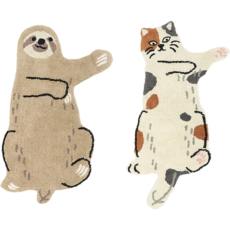 Ausgefallener Teppich mit Cartoon-Tiermuster, mehrfarbiger Teppich aus Baumwollmischung, maschinenwaschbarer, rutschfester...