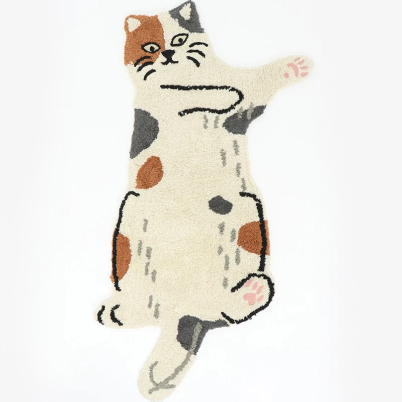 Ausgefallener Teppich mit Cartoon-Tiermuster, mehrfarbiger Teppich aus Baumwollmischung, maschinenwaschbarer, rutschfester...