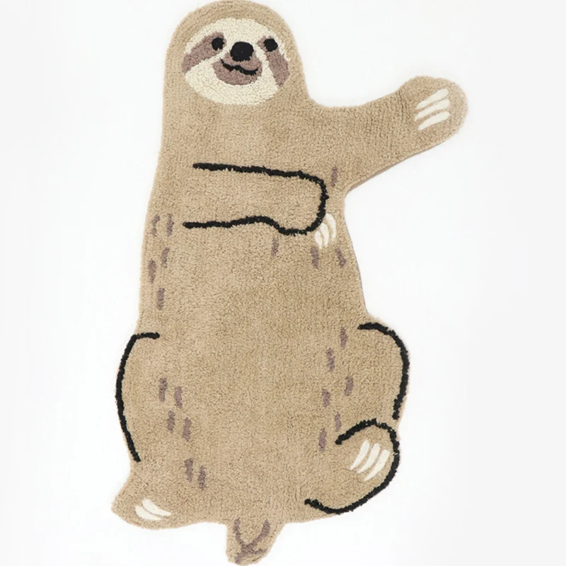 Ausgefallener Teppich mit Cartoon-Tiermuster, mehrfarbiger Teppich aus Baumwollmischung, maschinenwaschbarer, rutschfester...