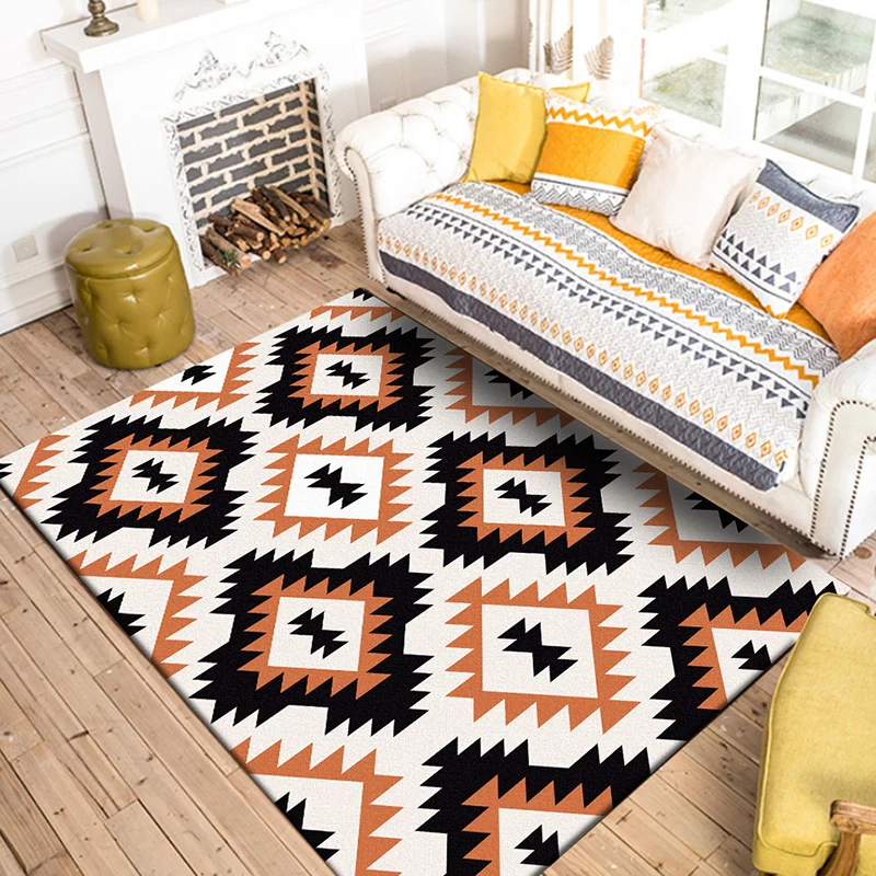 Aztec Tokens Tribal Native Teppich mit ethnischem geometrischem Diamant Orange und Schwarz, schmutzabweisender Polyesterte...