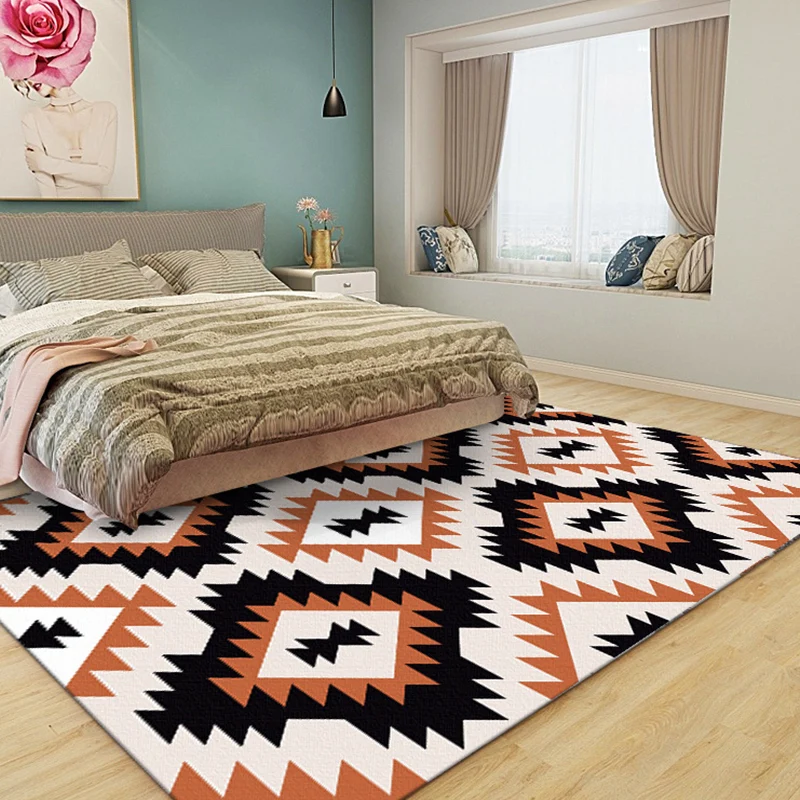 Aztec Tokens Tribal Native Teppich mit ethnischem geometrischem Diamant Orange und Schwarz, schmutzabweisender Polyesterte...