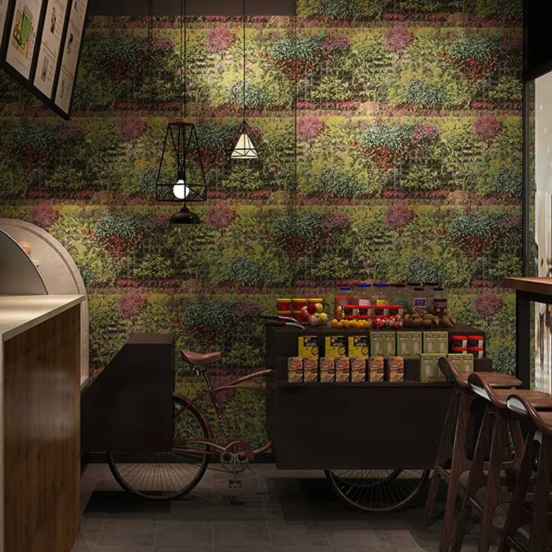 Bauernhaus-Blumenfeld-Tapete für Restaurant, 33' x 20,5" Wandverkleidung dunkler Farbe Clearhalo