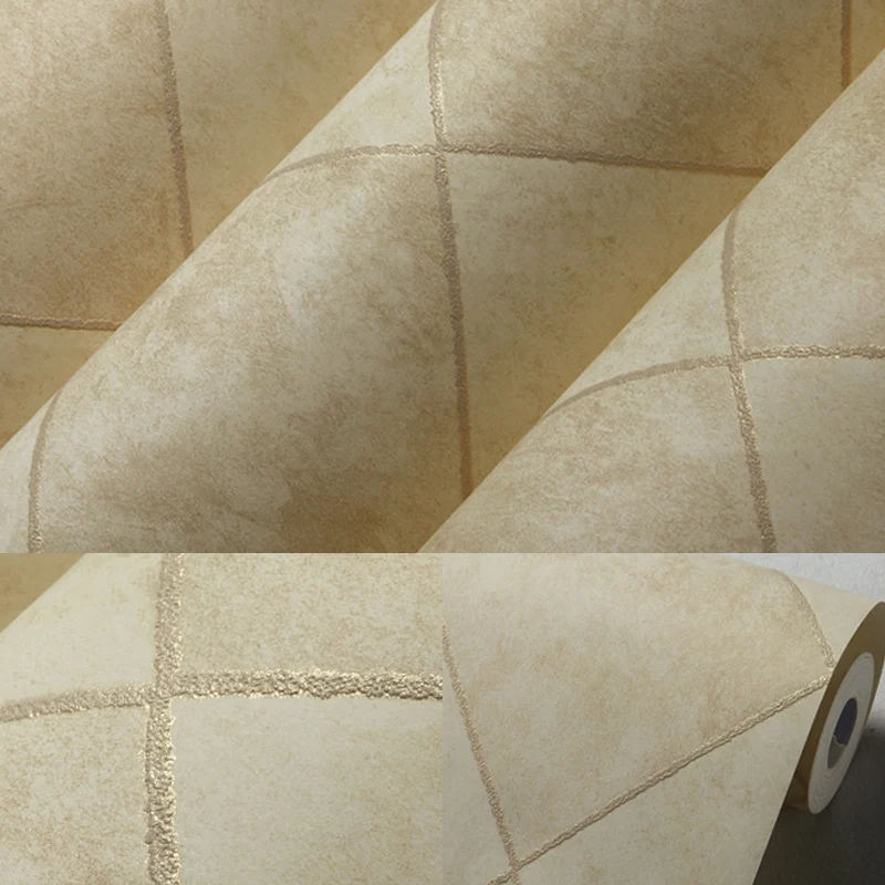 Beige Gitternetz-Tapetenrolle, wasserabweisende zeitgenössische Wohnzimmer-Wandverkleidung Clearhalo