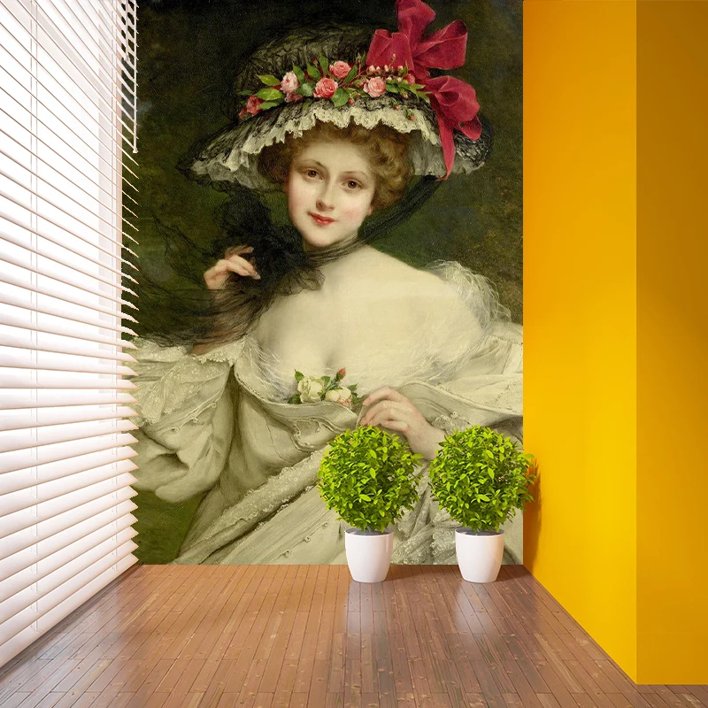 Beiger antiker Wandaufkleber individueller Größe, elegantes Mädchen-Wanddekor für das Wohnzimmer Clearhalo