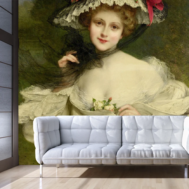 Beiger antiker Wandaufkleber individueller Größe, elegantes Mädchen-Wanddekor für das Wohnzimmer Clearhalo