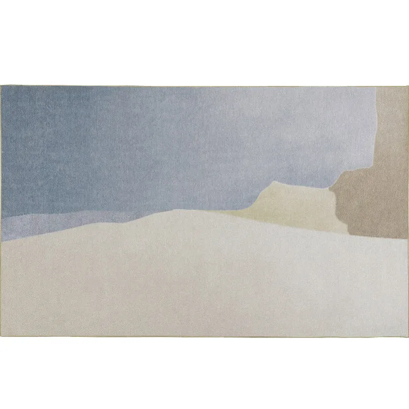 Beiger und blauer Colorblock-Teppich, moderner Chenille-Teppich, haustierfreundlich, waschbar, rutschfester Teppich für da...