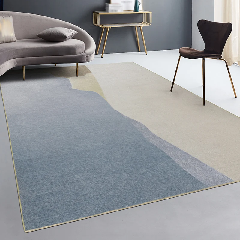 Beiger und blauer Colorblock-Teppich, moderner Chenille-Teppich, haustierfreundlich, waschbar, rutschfester Teppich für da...