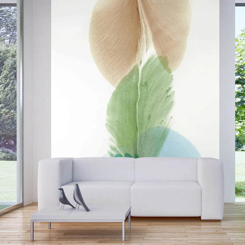 Benutzerdefinierte Illustration Art-Déco-Wandbild-Tapete mit Blütenblattmalerei, Blau-Gelb-Grün Clearhalo