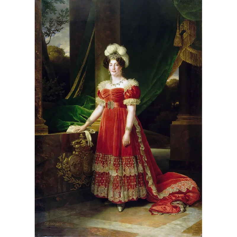 Benutzerdefinierte Illustration viktorianischer Wandtapete mit Marie-Therese-von-Frankreich-Porträtmuster Rot-Grün Clearhalo
