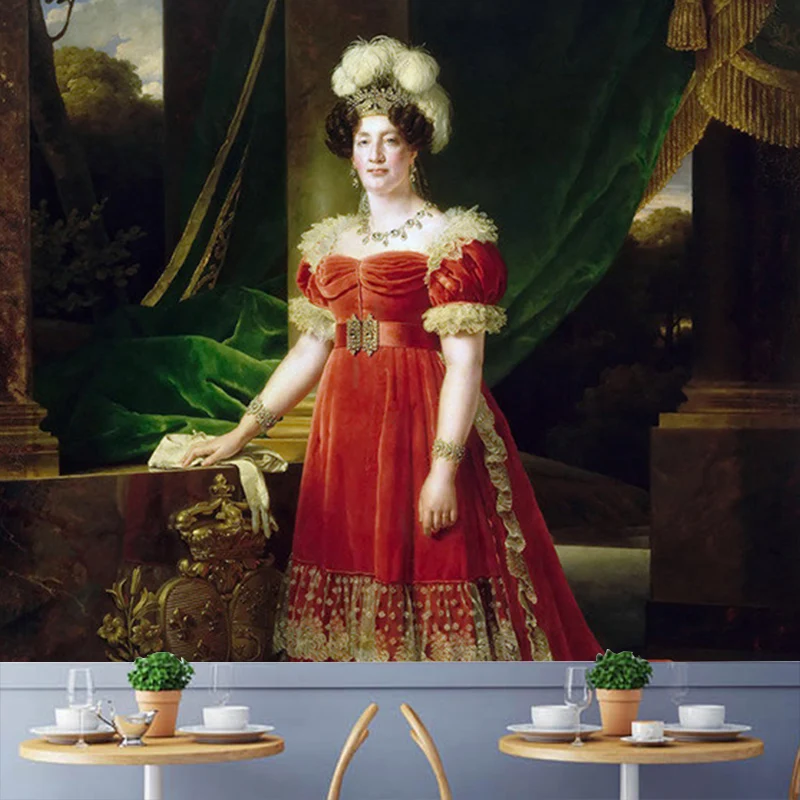 Benutzerdefinierte Illustration viktorianischer Wandtapete mit Marie-Therese-von-Frankreich-Porträtmuster Rot-Grün Clearhalo