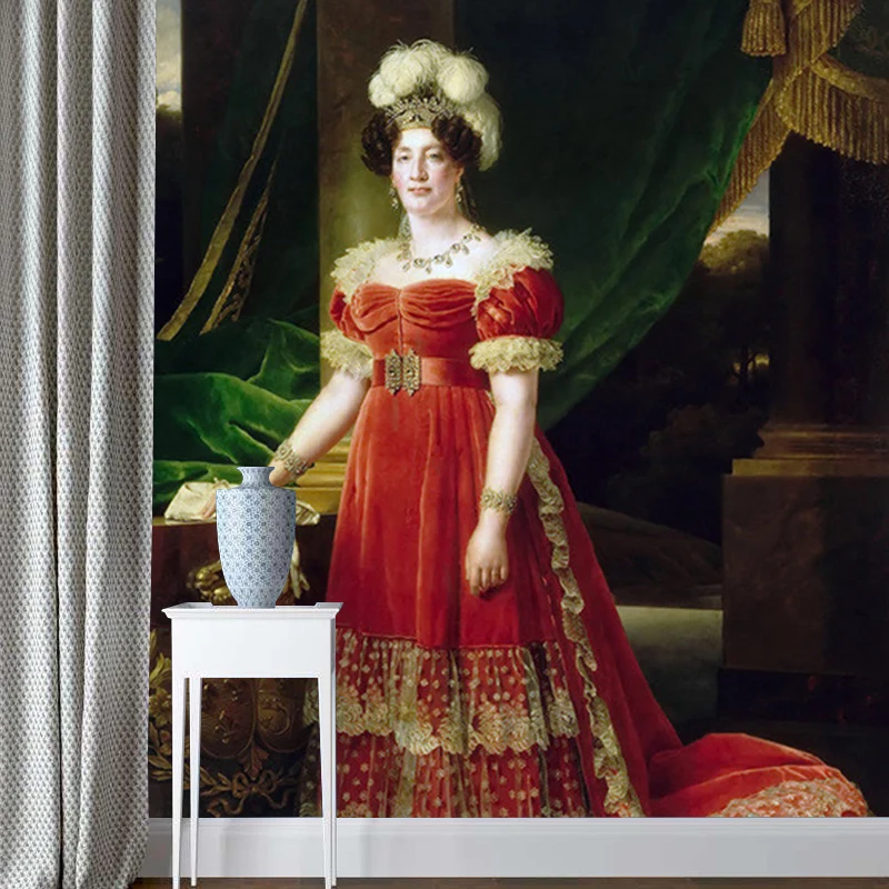 Benutzerdefinierte Illustration viktorianischer Wandtapete mit Marie-Therese-von-Frankreich-Porträtmuster Rot-Grün Clearhalo