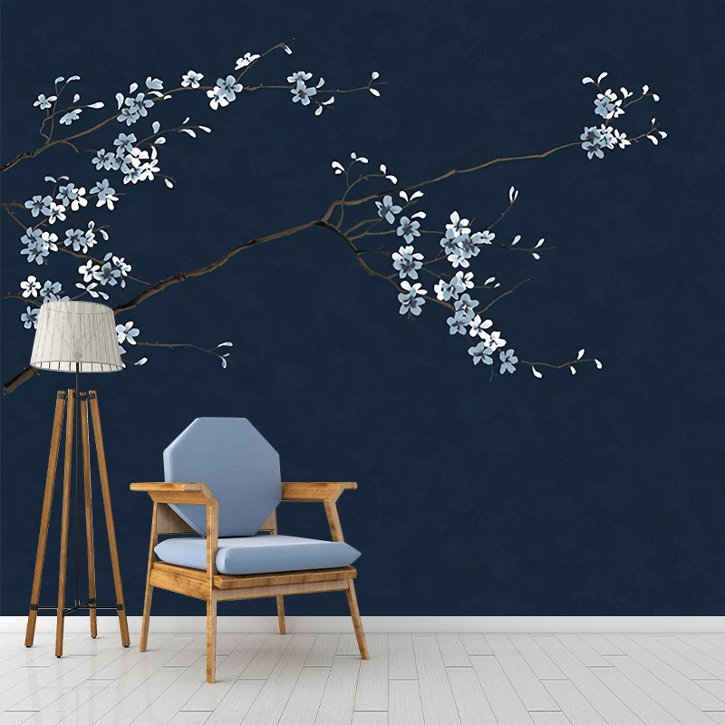 Bezaubernder Pflaumenzweig-Wandaufkleber, feuchtigkeitsbeständig, asiatische Schlafzimmer-Wandkunst dunkler Farbe Clearhalo