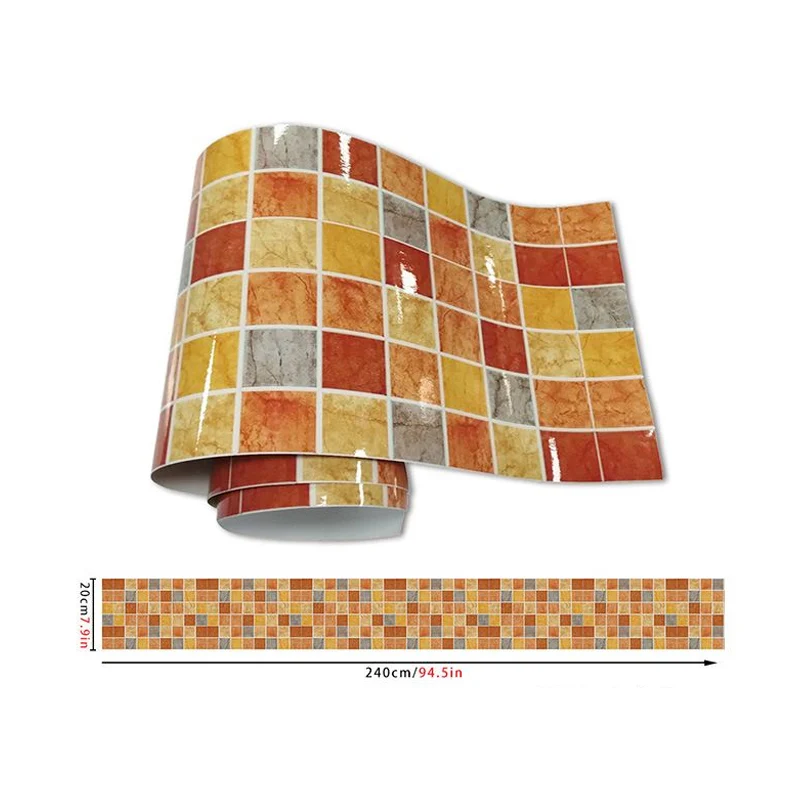 Böhmische Mosaik-Fliesen-Tapetenbordüre, orange-gelbe Pick-Up-Sticks, Wandverkleidung für Zimmer Clearhalo