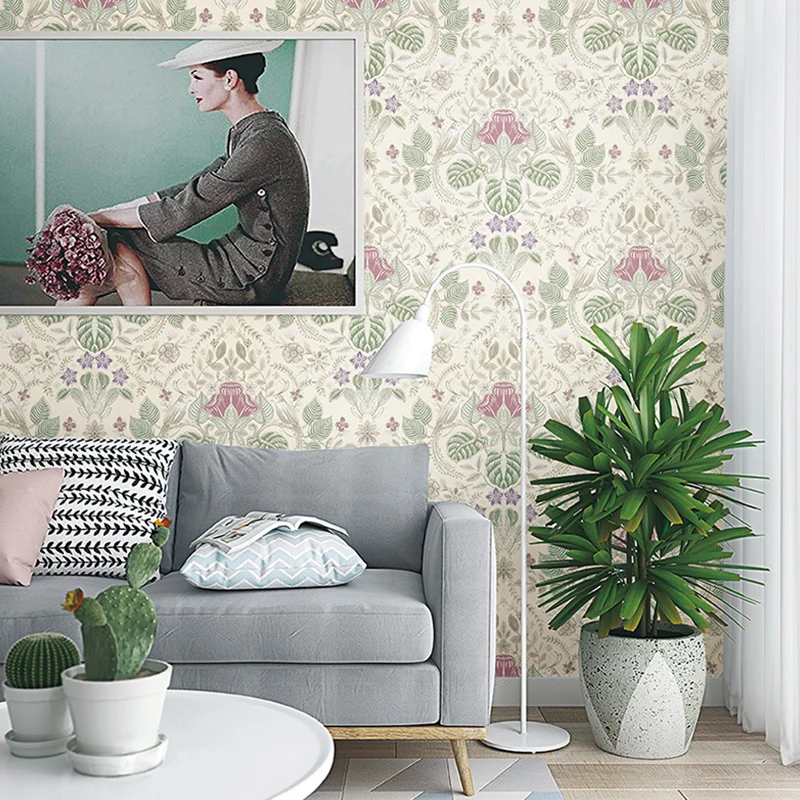 Böhmische Vogel- und Blumen-Wandtapete für Akzentwände, Wanddekoration individueller Größe natürlichen Farben Clearhalo