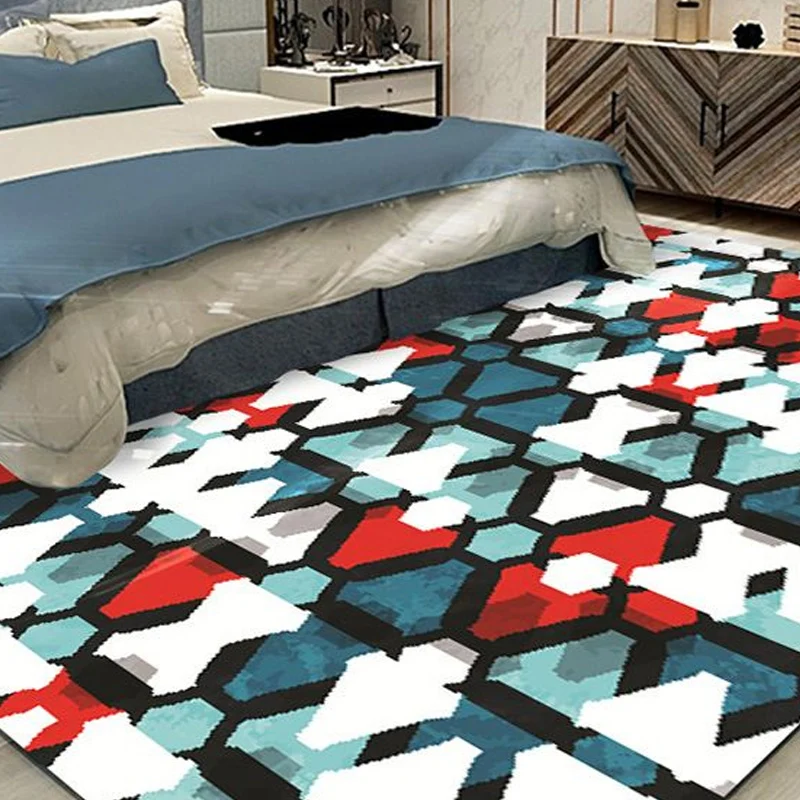 Böhmischer Stammes-Teppich mit geometrischem Muster, mehrfarbiger Polyester-Teppich, waschbarer, haustierfreundlicher, rut...