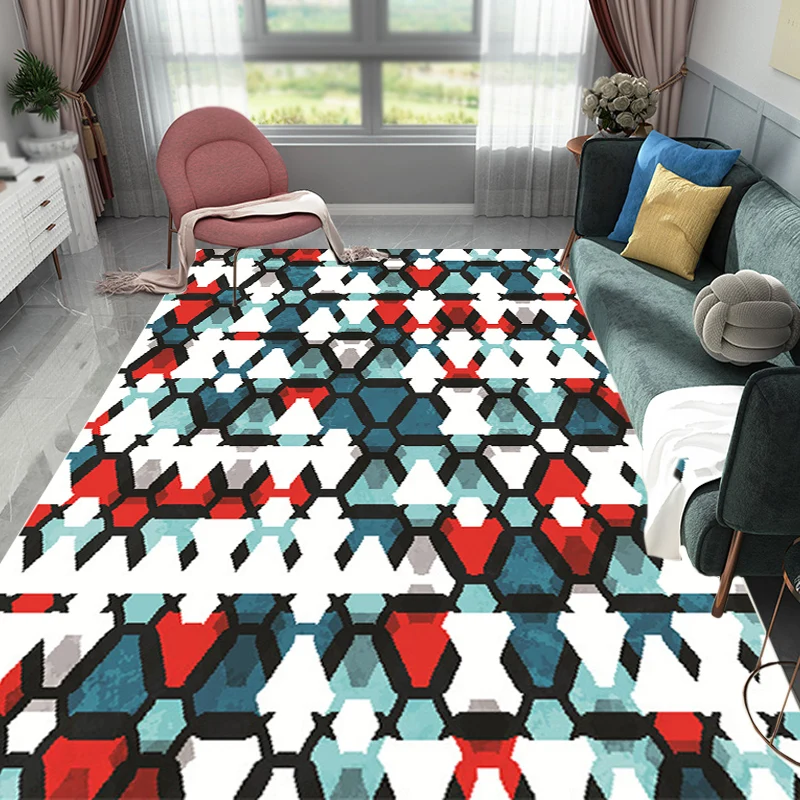 Böhmischer Stammes-Teppich mit geometrischem Muster, mehrfarbiger Polyester-Teppich, waschbarer, haustierfreundlicher, rut...