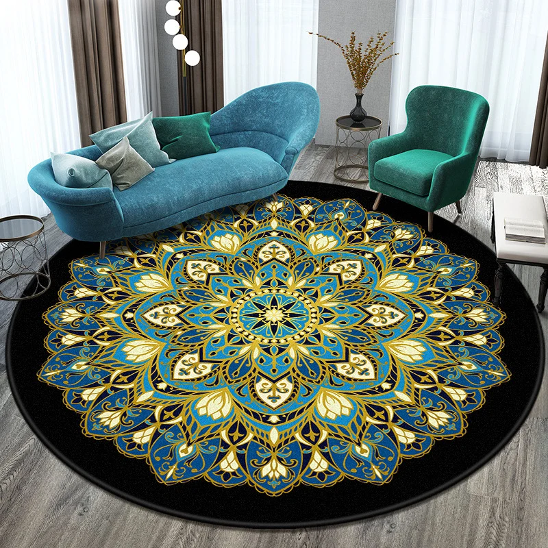 Böhmischer Wohnzimmerteppich, mehrfarbiger Mandala-Teppich, Polyester, schmutzabweisend, waschbar, rutschfester Teppich fü...
