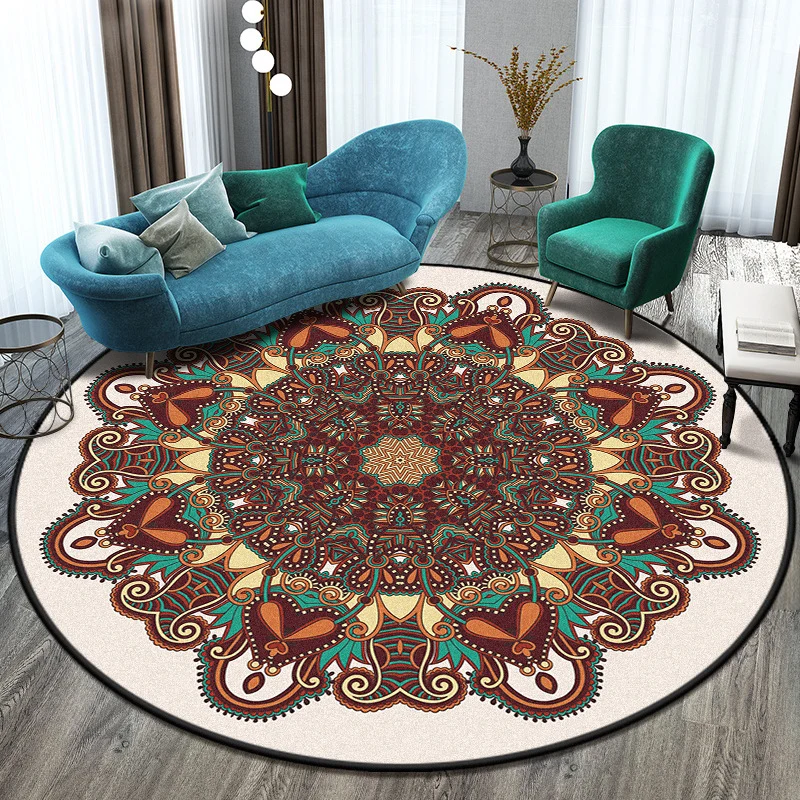 Böhmischer Wohnzimmerteppich, mehrfarbiger Mandala-Teppich, Polyester, schmutzabweisend, waschbar, rutschfester Teppich fü...
