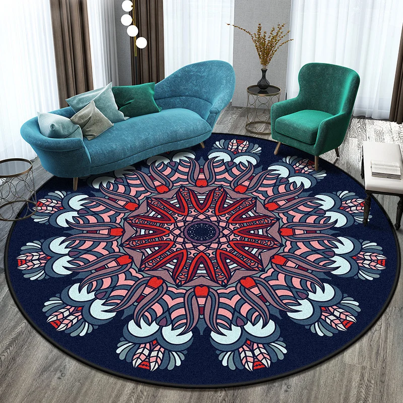 Böhmischer Wohnzimmerteppich, mehrfarbiger Mandala-Teppich, Polyester, schmutzabweisend, waschbar, rutschfester Teppich fü...