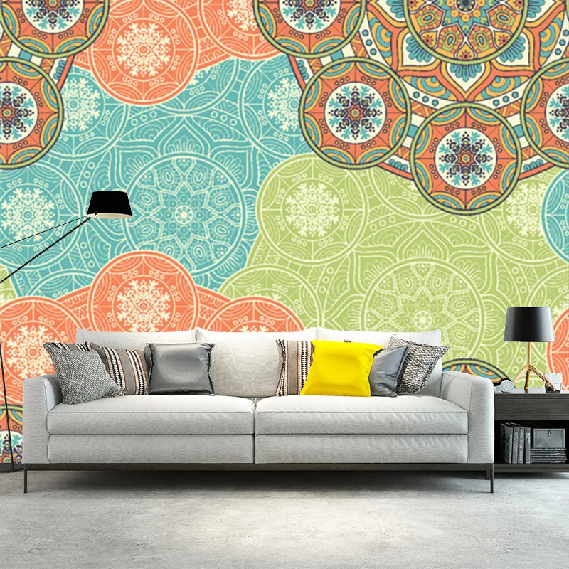 Böhmisches Sonnenblumen-Wandbild, orange-blaue abstrakte Wandverkleidung für das Wohnzimmer Clearhalo