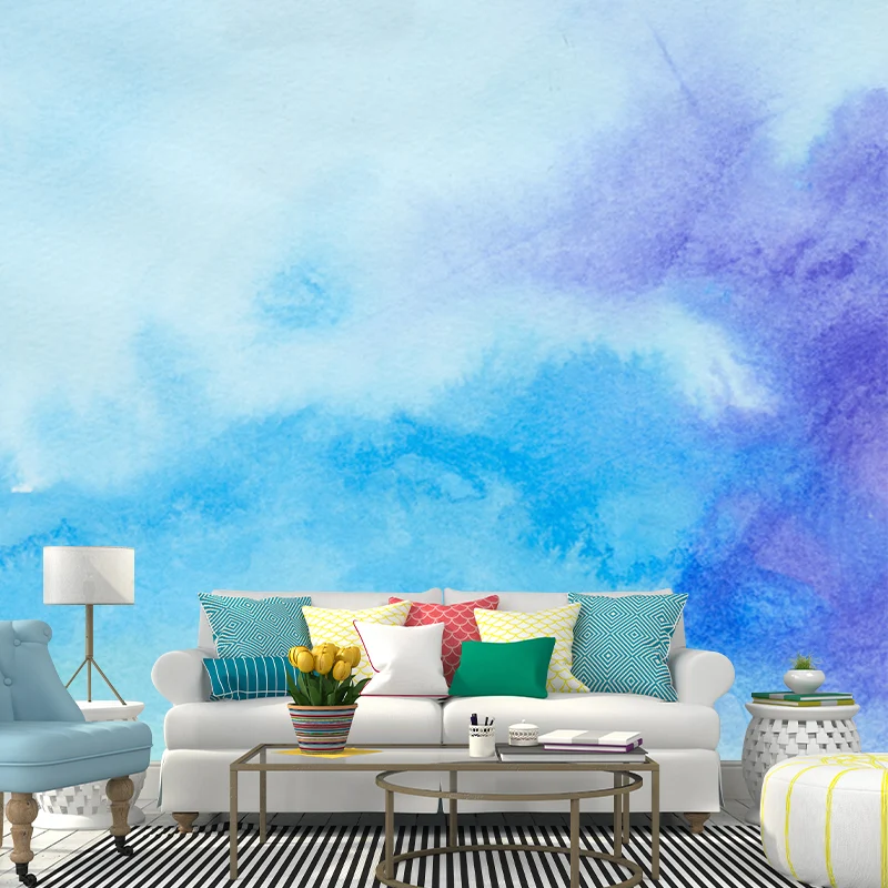 Blaue Aquarell-Wandtapete, feuchtigkeitsbeständig, moderne Schlafzimmer-Wandkunst, individuelle Größe Clearhalo