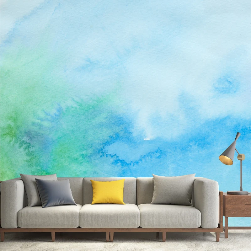 Blaue Aquarell-Wandtapete, feuchtigkeitsbeständig, moderne Schlafzimmer-Wandkunst, individuelle Größe Clearhalo