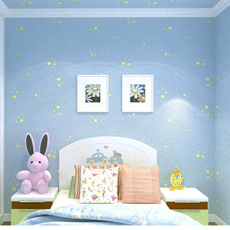 Blaue leuchtende Stern-Tapetenrolle, wasserdichte Wanddekoration für Kinder, 33 Fuß x 20,5 Zoll Clearhalo