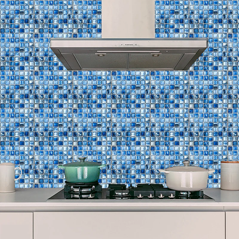Blaue Mosaik-Tapetenpaneele mit Farbverlauf, 10 Stück, Fliesen, moderne, selbstklebende Wanddekoration für Zuhause Clearhalo