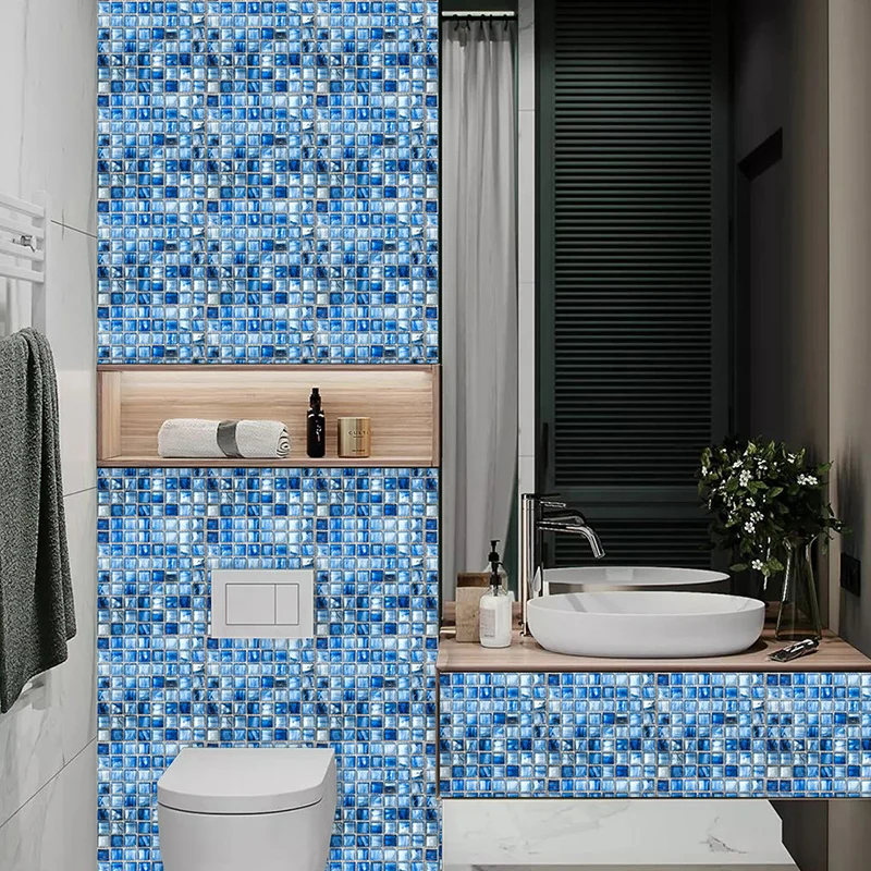 Blaue Mosaik-Tapetenpaneele mit Farbverlauf, 10 Stück, Fliesen, moderne, selbstklebende Wanddekoration für Zuhause Clearhalo