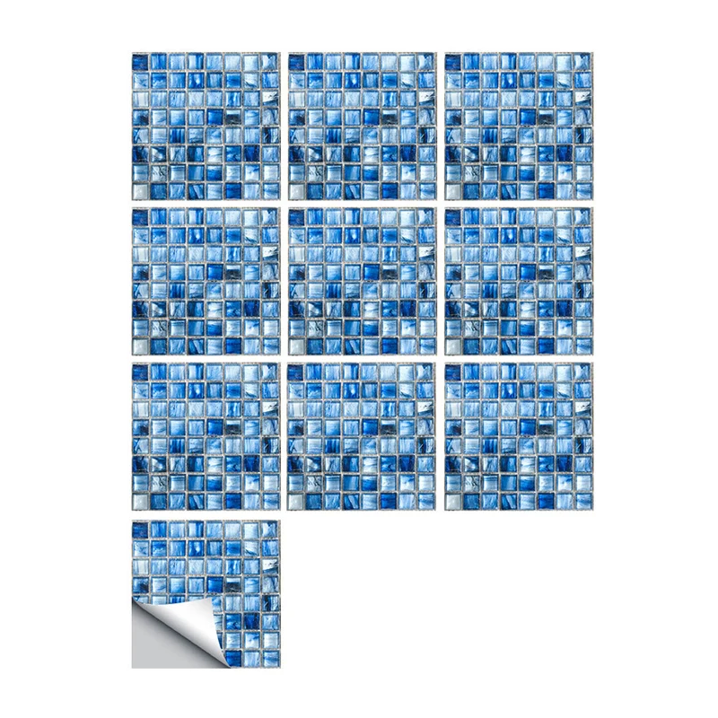 Blaue Mosaik-Tapetenpaneele mit Farbverlauf, 10 Stück, Fliesen, moderne, selbstklebende Wanddekoration für Zuhause Clearhalo