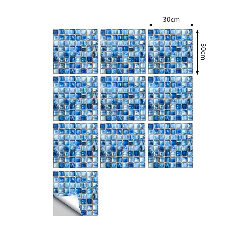 Blaue Mosaik-Tapetenpaneele mit Farbverlauf, 10 Stück, Fliesen, moderne, selbstklebende Wanddekoration für Zuhause Clearhalo