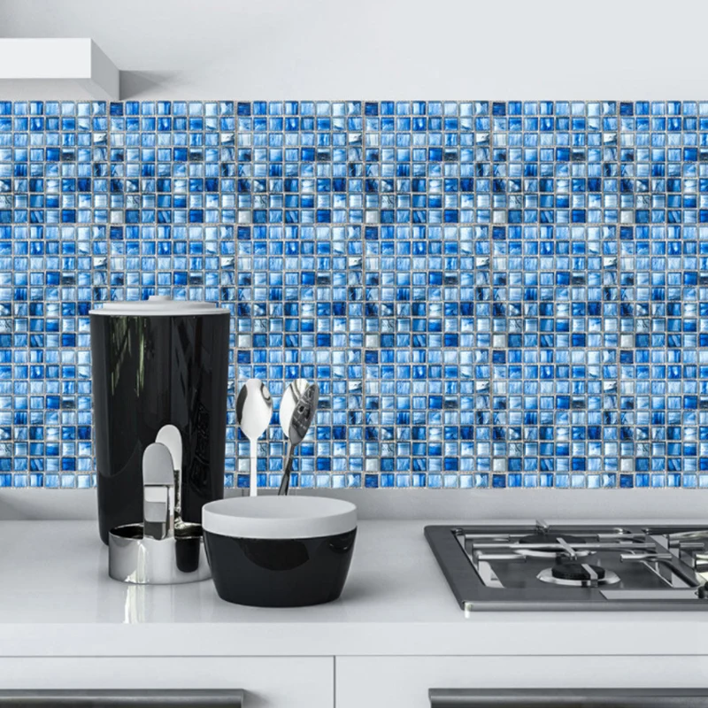 Blaue Mosaik-Tapetenpaneele mit Farbverlauf, 10 Stück, Fliesen, moderne, selbstklebende Wanddekoration für Zuhause Clearhalo