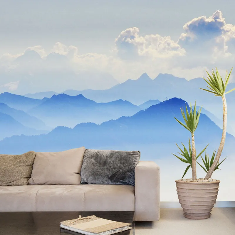Blaue, smogige Berglandschaft, feuchtigkeitsbeständige Wandkunst für das Wohnzimmer Clearhalo
