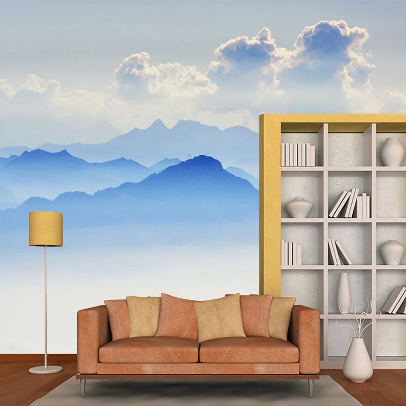 Blaue, smogige Berglandschaft, feuchtigkeitsbeständige Wandkunst für das Wohnzimmer Clearhalo