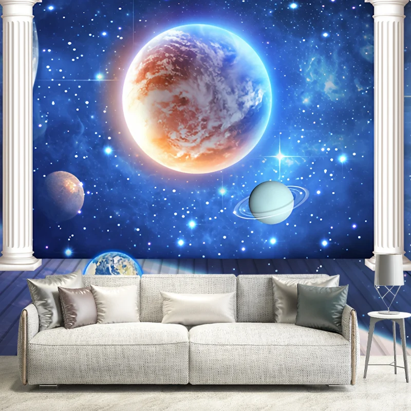 Blaue Säule und Galaxie-Wandbild, schmutzabweisende Wandkunst für die Dekoration von Büroräumen Clearhalo