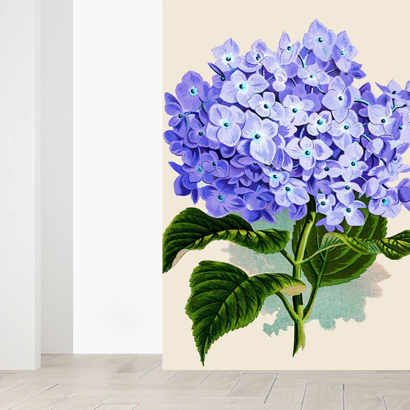 Blaue zeitgenössische Wandtapete mit riesiger, mit Blumen bedruckter Wandverkleidung für das Esszimmer Clearhalo