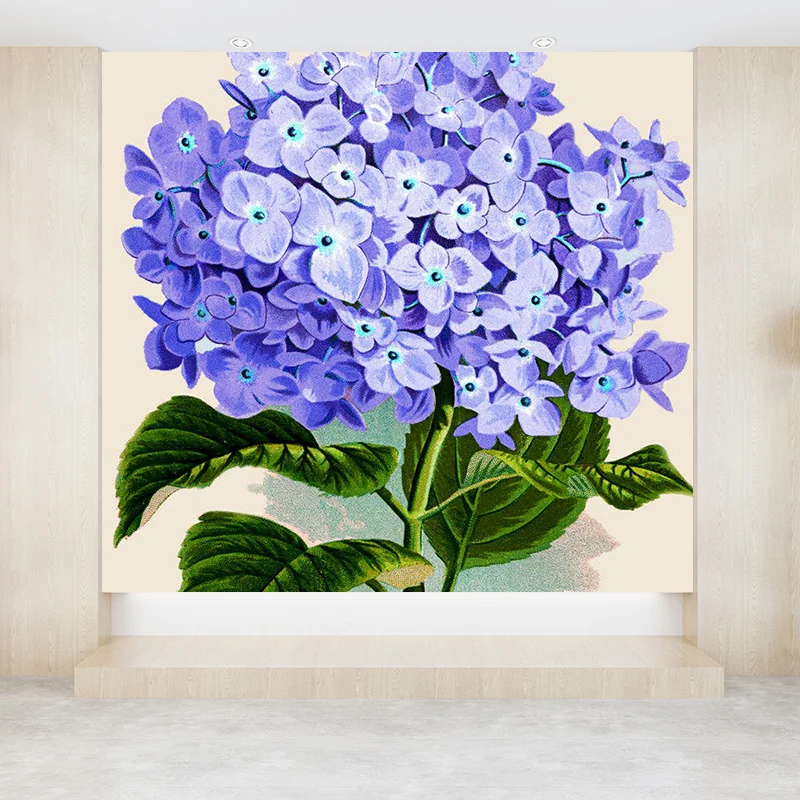 Blaue zeitgenössische Wandtapete mit riesiger, mit Blumen bedruckter Wandverkleidung für das Esszimmer Clearhalo
