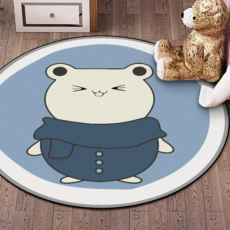 Blauer Kinderzimmerteppich, Kindertier-Hamster-Muster, schmutzabweisender Teppich aus Polyester Clearhalo