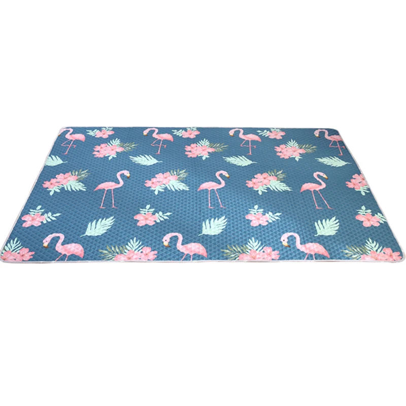 Blauer moderner Teppich aus Baumwolle mit Flamingo-Aufdruck, rutschfeste Rückseite, schmutzabweisender Innenteppich für Sc...